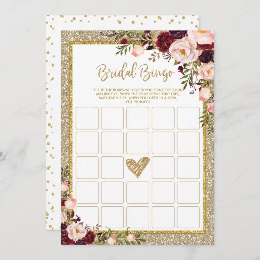 Bingo Gold Glitter Marsala Shower Game Kaart (Voorkant / Achterkant)