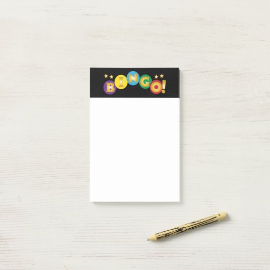 Bingo gouden letters op kleurrijke cirkels post-it® notes (Op bureau)