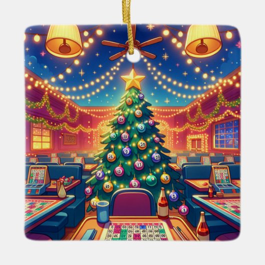 Bingo Hall Kerstboom met bingoballen Keramisch Ornament (Voorkant)