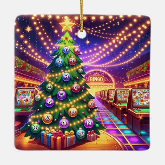 Bingo Hall Kerstboom met bingoballen Keramisch Ornament (Achterkant)