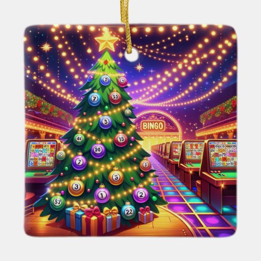 Bingo Hall Kerstboom met bingoballen Keramisch Ornament (Voorkant)