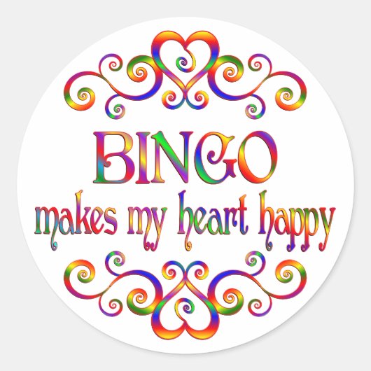 Bingo Heart Happy Ronde Sticker (Voorkant)
