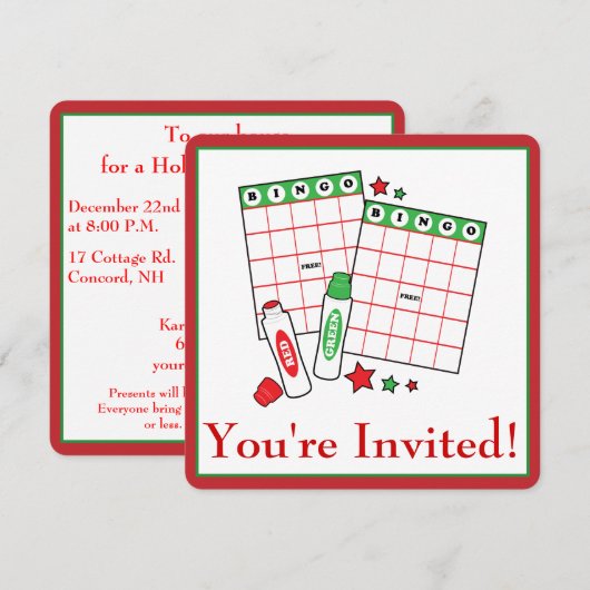 Bingo Holiday Party Kaart (Voorkant / Achterkant)