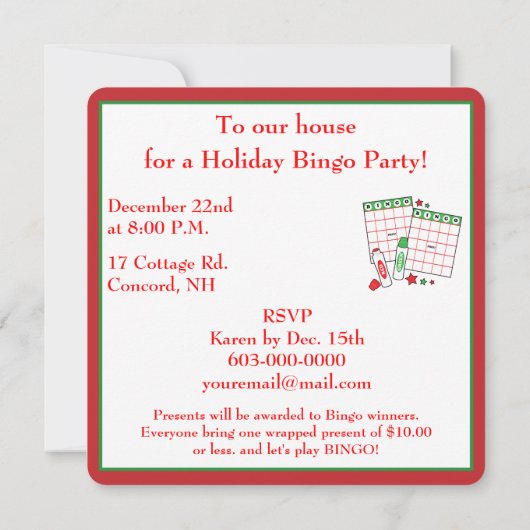 Bingo Holiday Party Kaart (Achterkant)