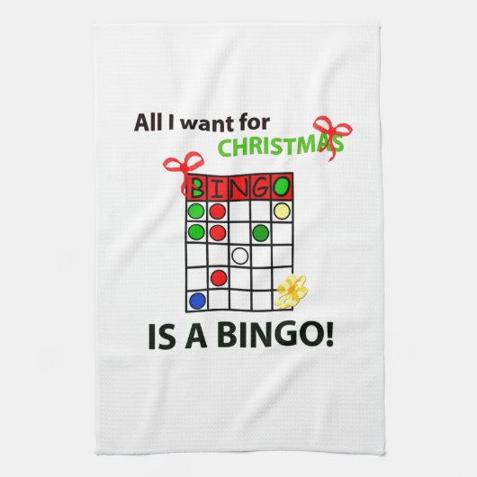 BINGO Ik wil een bingo voor Kerstmis. Theedoek (Verticaal)