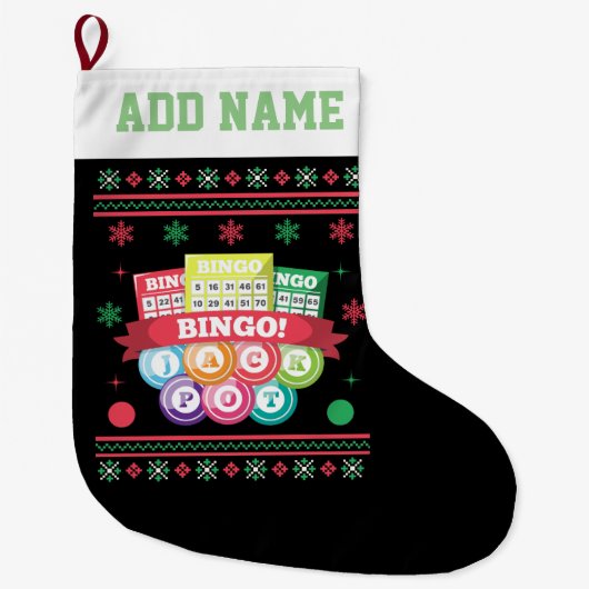 Bingo Jackpot Ugly KerstSweater Grote Kerstsok (Voorkant)