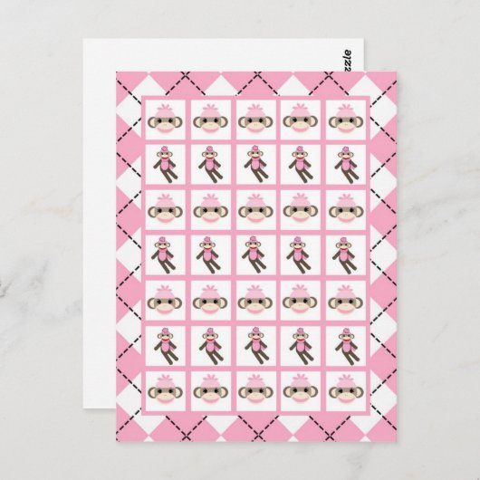 Bingo Kaart Markers Pink Argyle Sock Monkey (Voorkant / Achterkant)