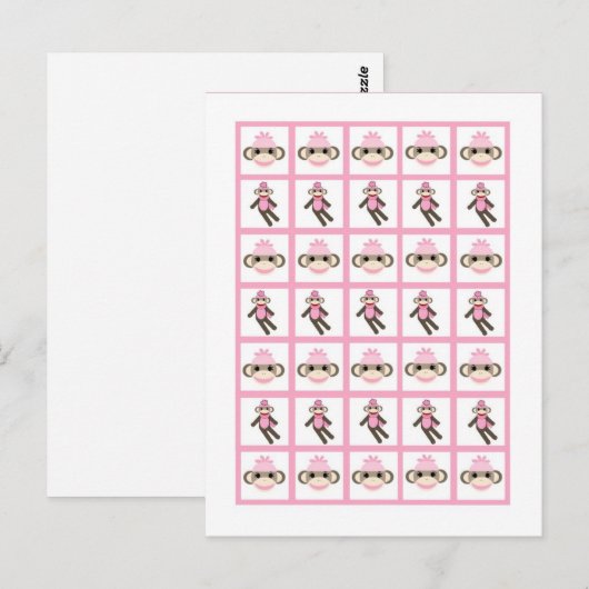 Bingo Kaart Markers Pink Sock Monkey (Voorkant / Achterkant)