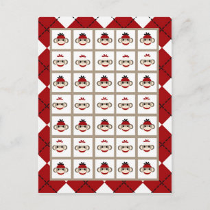Bingo Kaart Markers Red Sock Monkey Argyle