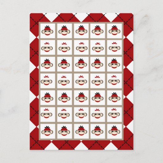 Bingo Kaart Markers Red Sock Monkey Argyle (Voorkant)