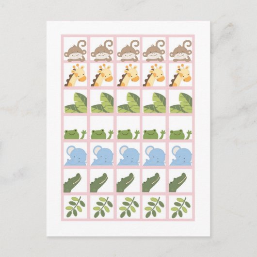 Bingo Kaart Markers Safari Oerwoud Animals Pink (Voorkant)