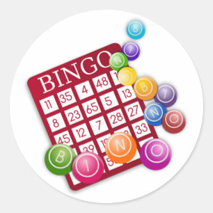 BINGO Kaart met BINGO Ballen Ronde Sticker