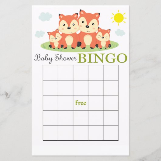 Bingo kaart voor vos baby shower (Voorkant)