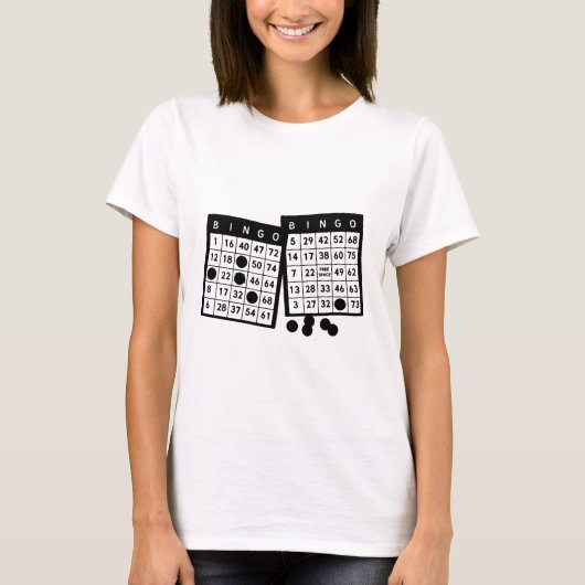 Bingo kaarten chips spel kunst illustratie t-shirt (Voorkant)