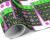 Bingo-kaarten en markers Neon-kleuren op zwart Cadeaupapier (Rol Hoek)