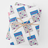 Bingo-Kaarten met roze en blauwe bloemen en chips Inpakpapier Vel (In situ)