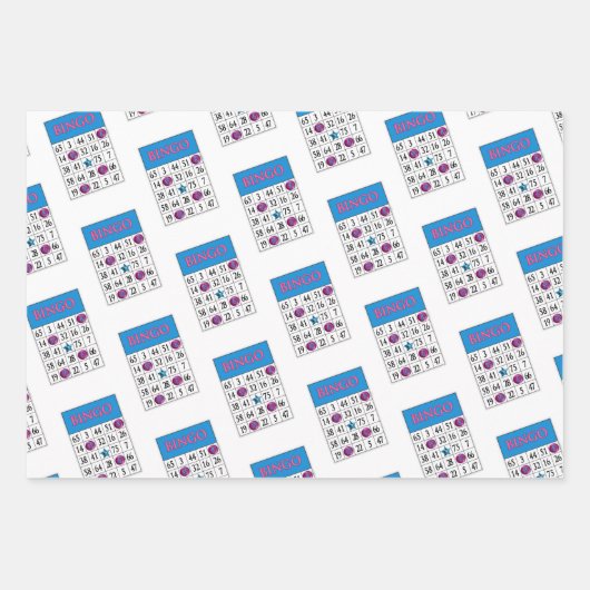 Bingo-Kaarten met roze en blauwe bloemen en chips Inpakpapier Vel (Voorkant)