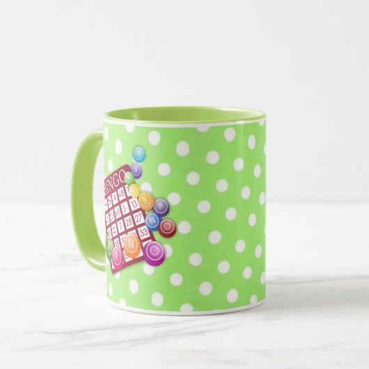 Bingo - kleurrijke bingo kaart en tellers mok (Voorkant links)