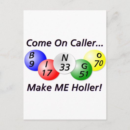 Bingo! Kom op Caller, maak me Holler. Briefkaart (Voorkant)