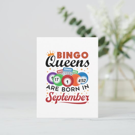 Bingo-koninginnen worden geboren in september briefkaart (Staand voorkant)