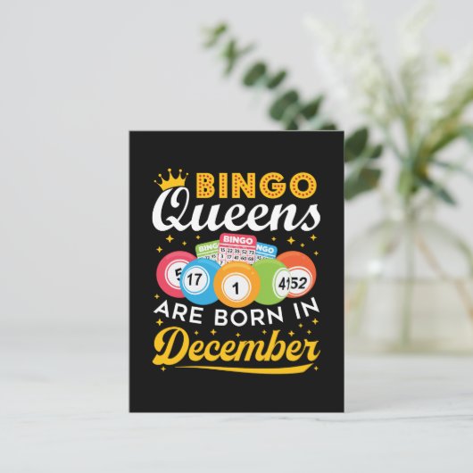 Bingo-koninginnen zijn geboren in december verjaar briefkaart (Staand voorkant)