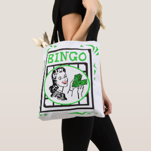 Bingo Lady met geld op Bingo Kaart Tote Bag
