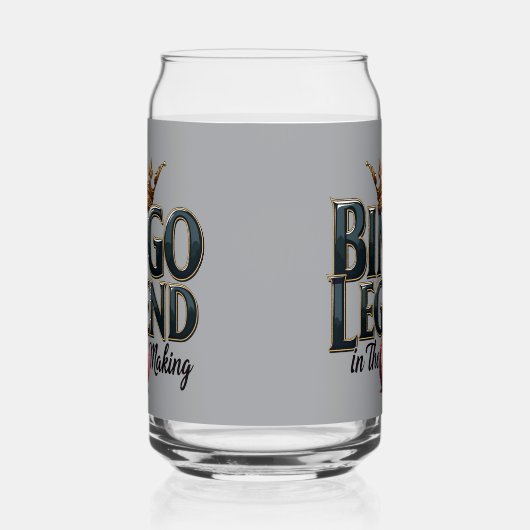 Bingo Legend gekroond in gouden Retro Typografie Blikvorm Glas (Links)