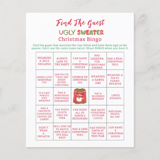 BINGO Lelijke Trui Grappig Rendier Kerstmis Flyer (Voorkant)