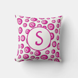 Bingo Lover Monogram Bingo Ballen Roze Wit Kussen
