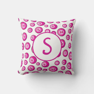 Bingo Lover Monogram Bingo Ballen Roze Wit Kussen