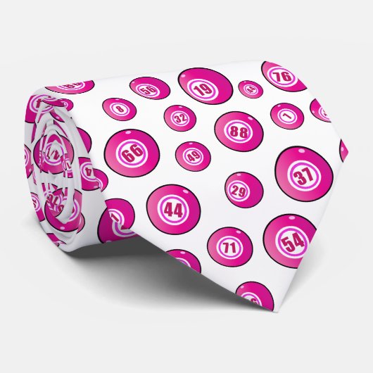 Bingo Lover Roze Genummerde Ballen Stropdas (Opgerold)