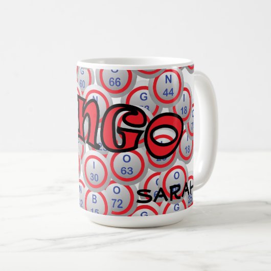 Bingo "Naam" over Bingo Balls Koffiemok (Voorkant rechts)