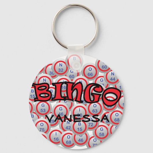 Bingo "Naam" over Bingo Balls Sleutelhanger (Voorkant)