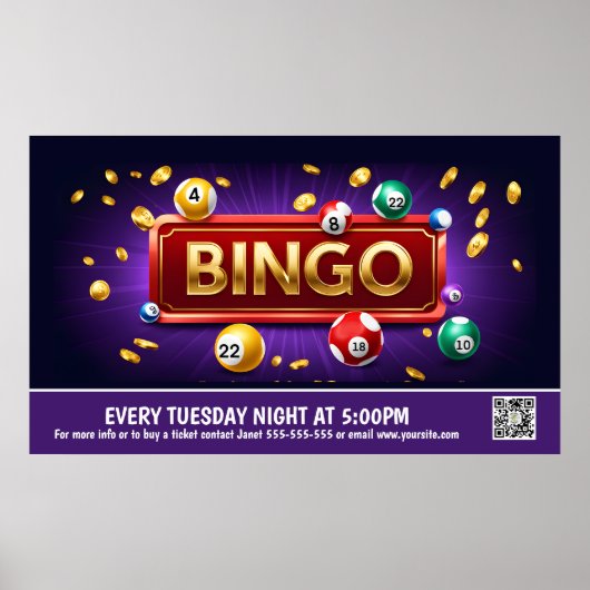 Bingo Nachtbanner PTO PTA Kerkbanner Poster (Voorkant)