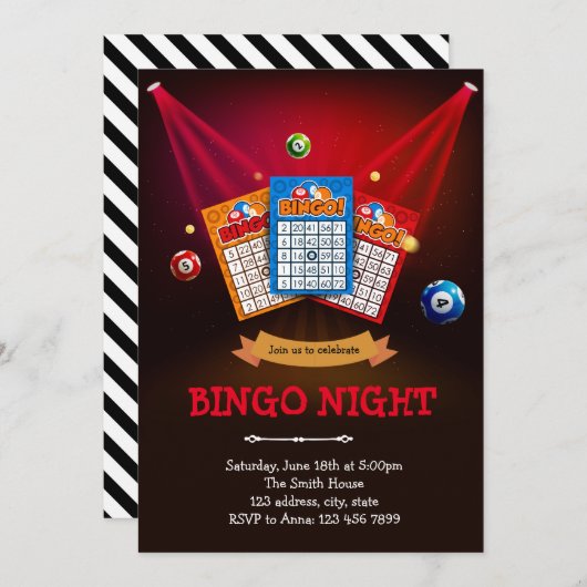 Bingo-nachtthemauitnodiging Kaart (Voorkant / Achterkant)
