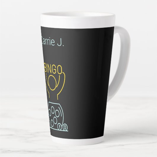 Bingo Night Neon Line Art gepersonaliseerd Latte Mok (Rechterhoek)