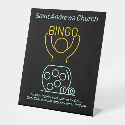 Bingo Night Neon Line Art  Reclamebord Met Voetstuk (Voorkant)
