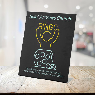 Bingo Night Neon Line Art Reclamebord Met Voetstuk