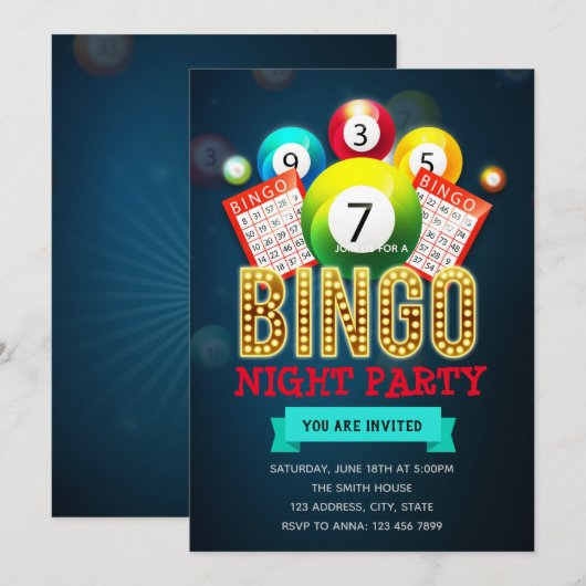 Bingo night party-uitnodiging kaart (Voorkant / Achterkant)
