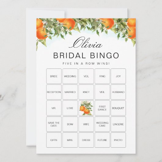 Bingo Oranje Citrus Vrijgezellenfeest Game Kaart (Voorkant)