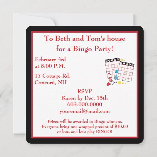 Bingo Party Kaart (Achterkant)