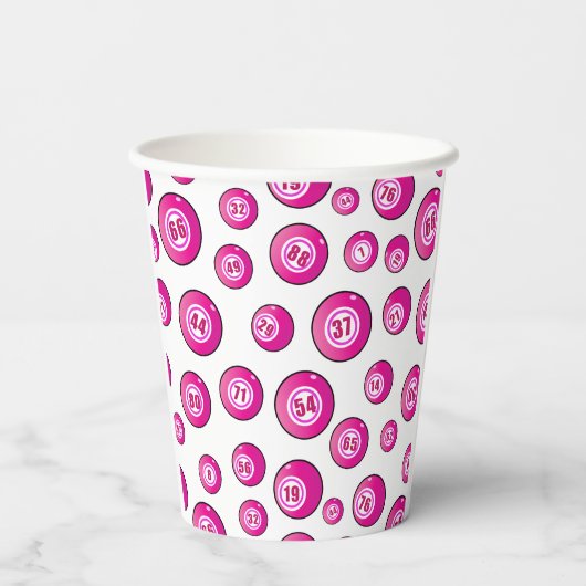 Bingo Party Schattige Roze en Wit Patterned Papieren Bekers (Achterkant)