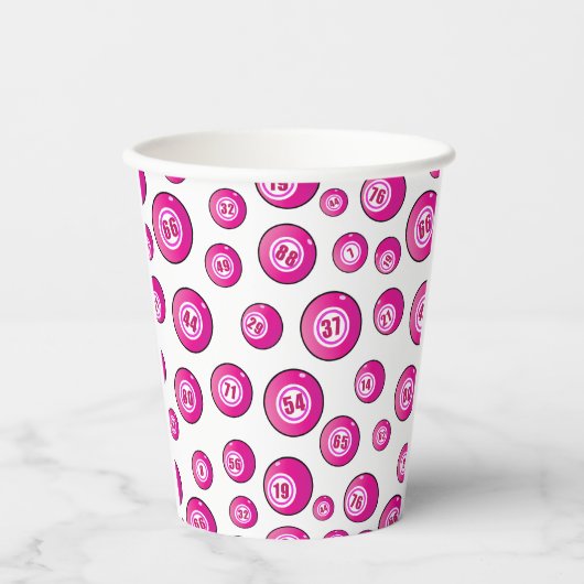 Bingo Party Schattige Roze en Wit Patterned Papieren Bekers (Voorkant)
