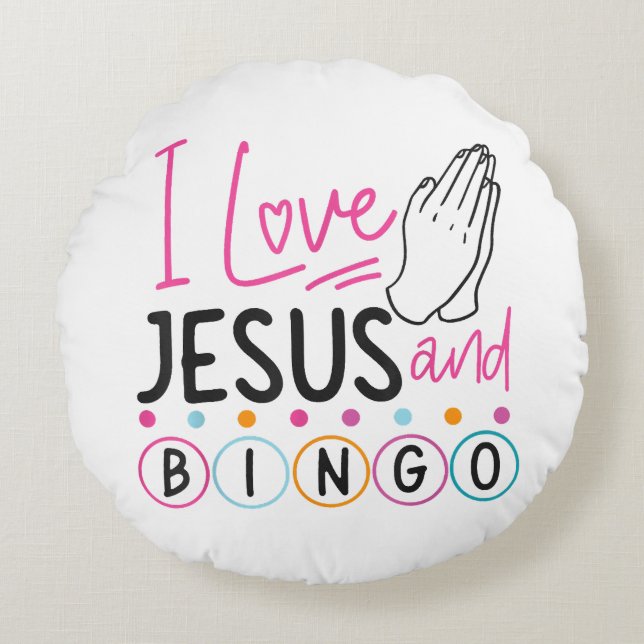Bingo Player Jesus Faith Christelijk I Love Jesus Rond Kussen (Voorkant)