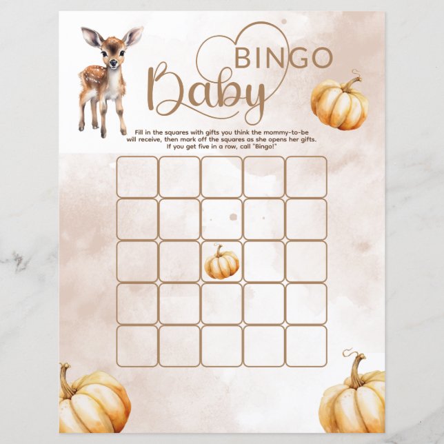 Bingo Pompoen Woodland Dieren Baby shower spel (Voorkant)