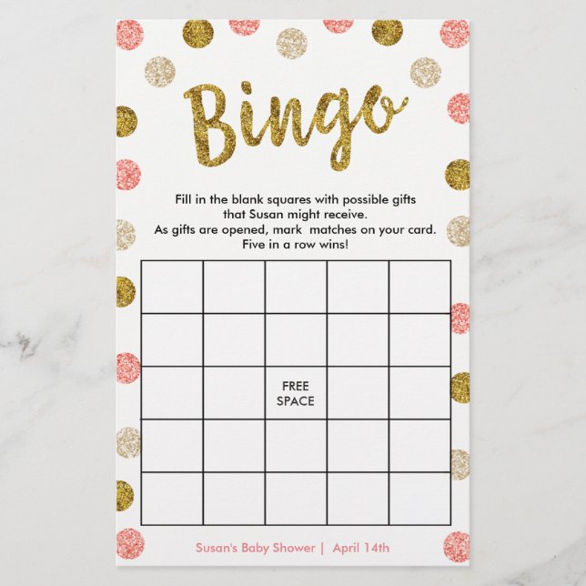 Bingo-Purse Game, 2-zijdig goud & roze Kaart (Voorkant)
