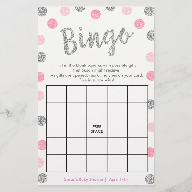 Bingo-Purse Game, 2-zijdig Zilver & Roze Kaart (Voorkant)