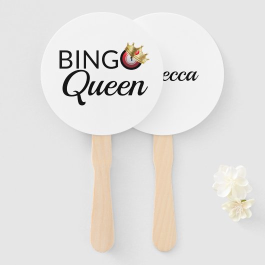 Bingo Queen White Hand Fan Handwaaier (Voorkant en achterkant)