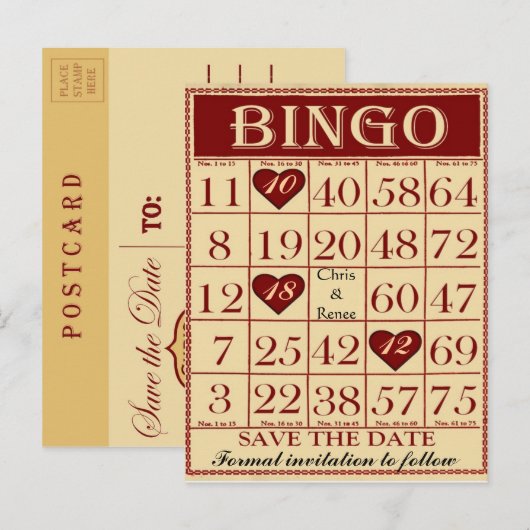 Bingo Save the Date Briefkaart (Voorkant / Achterkant)