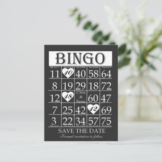 Bingo Save the Date Zwart-wit Briefkaart (Staand voorkant)